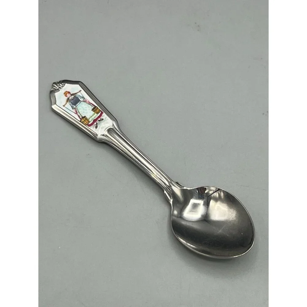 Vtg Stainless Sugar Spoon Enamel Handle German Woman Buckets Milkmaid - Picture 5 of 8